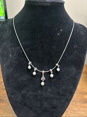 1928 Silver-Tone Necklace with White Pearl Drops